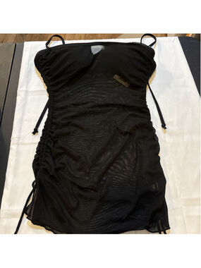 BECCA Womens Muse Hadlee Bandeau Mesh Overlay Tankini Top, Black Large